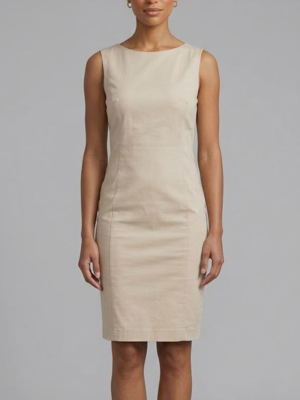 Stretchy Sheath Dress in neutral beige.